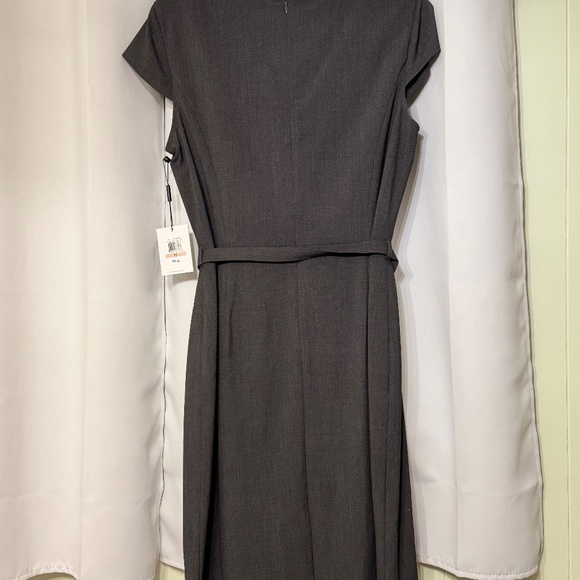CALVIN KLEIN GRAY WOVEN CAP SLEEVE BELTED DRESS SIZE 12 w/ ORIGINAL TAGS - Picture 4 of 14